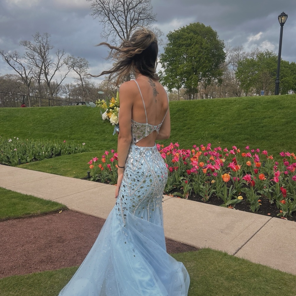 Light Blue prom dress with Mirror Design